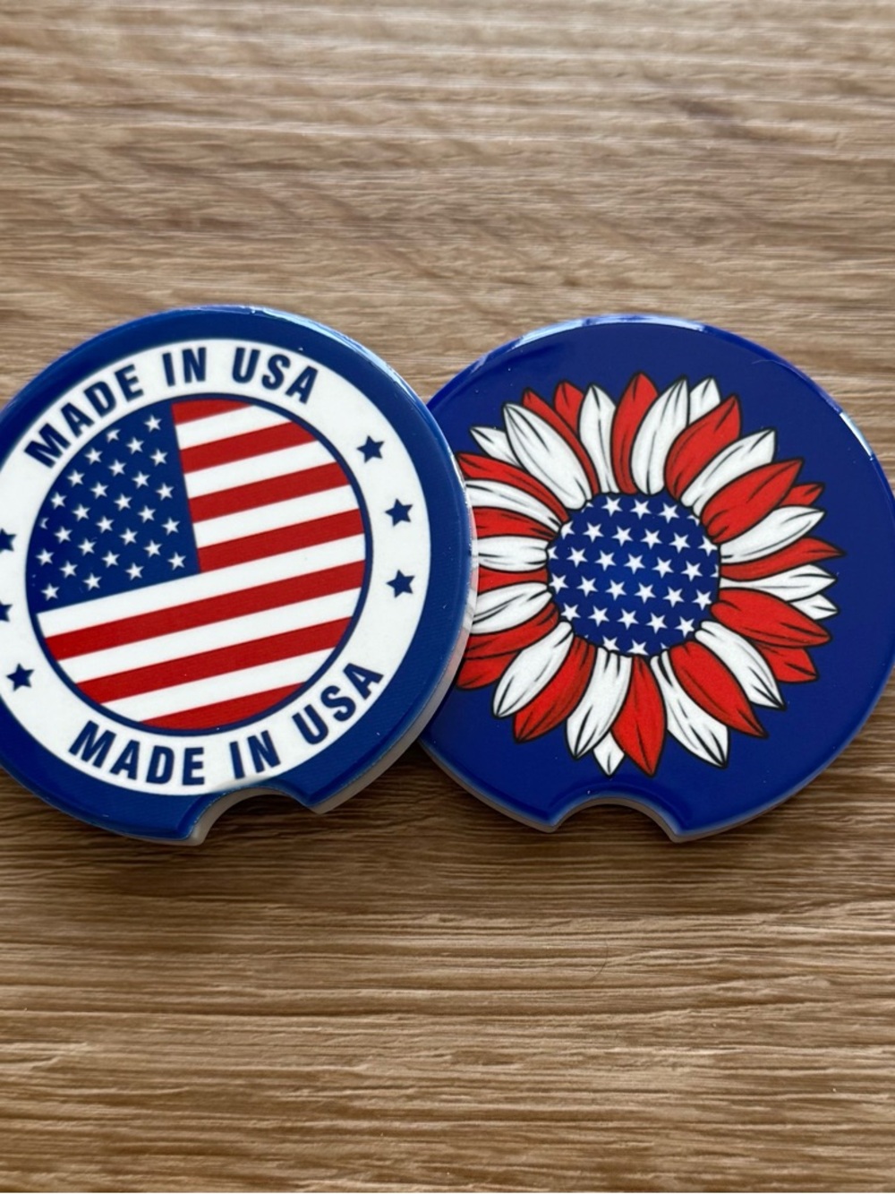 Patriotic 'Made in USA' Red White Blue Ceramic Car Coasters